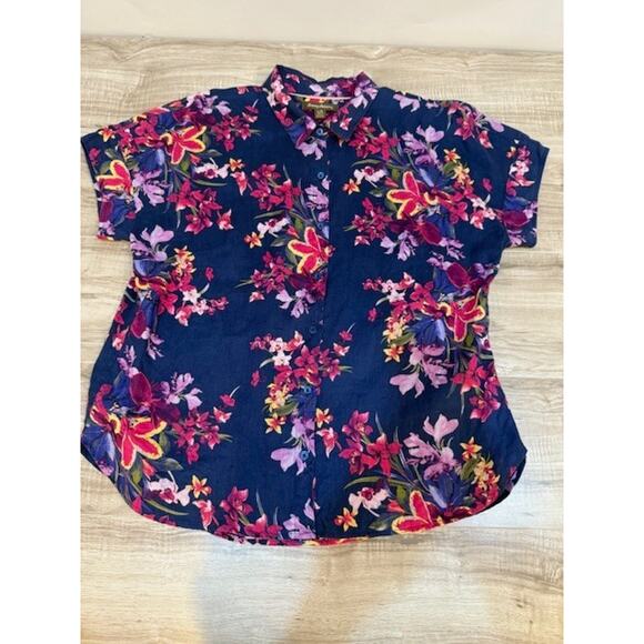 Tommy Bahama Women's 100% Linen Floral Tropical Short Sleeve Top - Size L - Picture 4 of 15